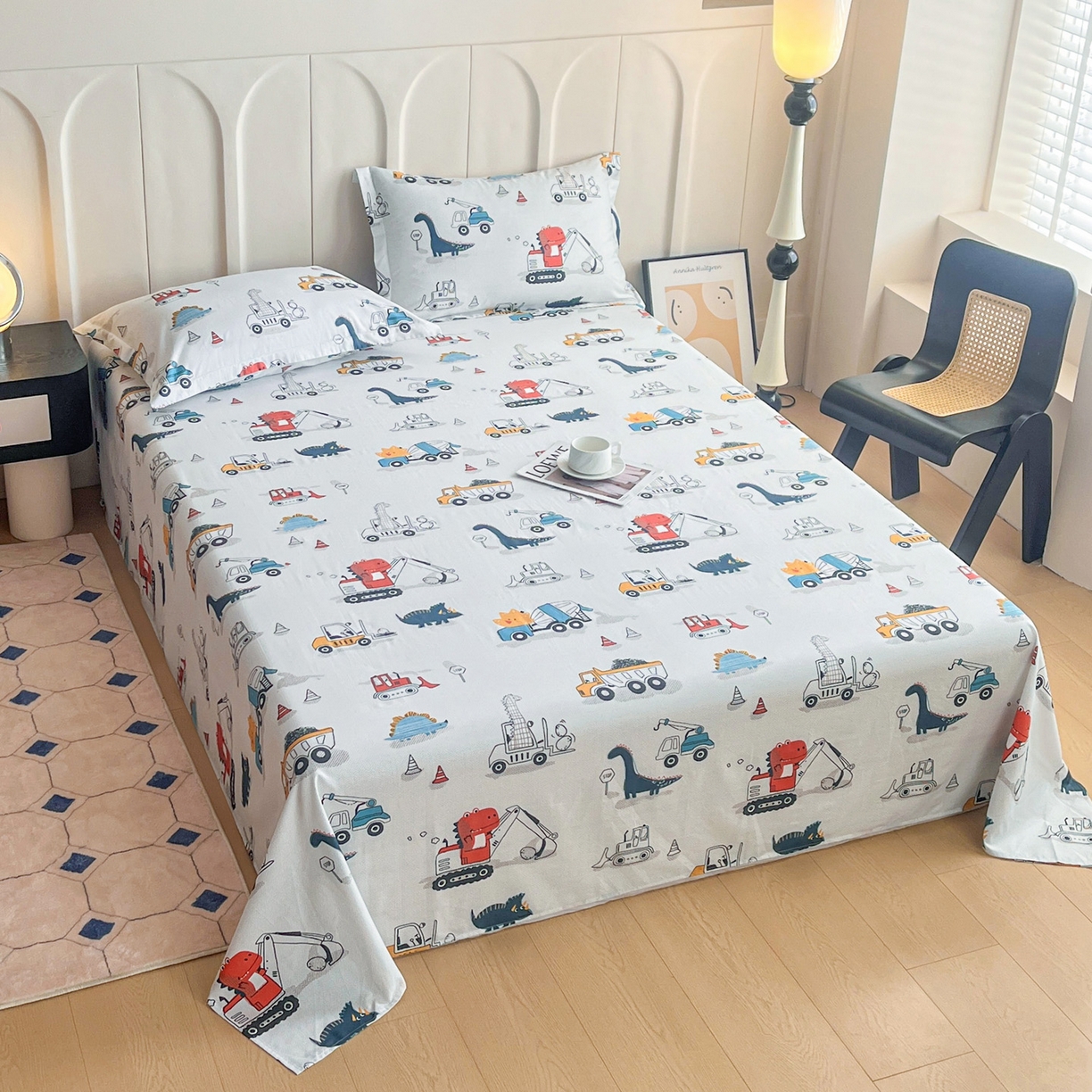 91家纺网 家纺一手货源 找家纺 金盛纺 2025新款13372全棉印花单品床单 顽皮恐龙