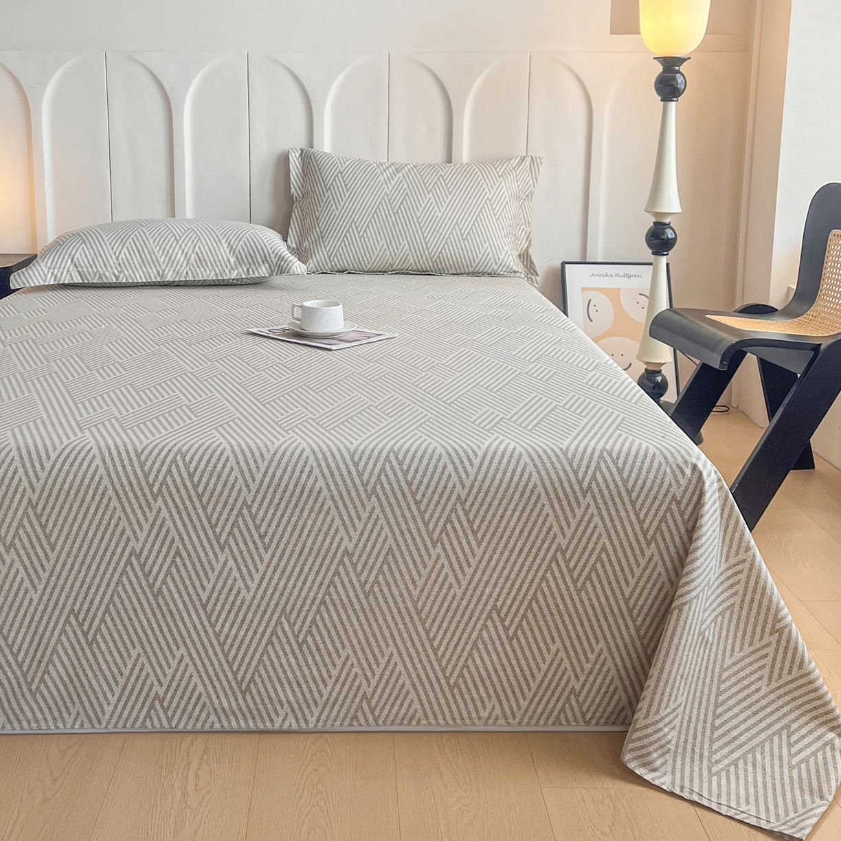 91家纺网 家纺一手货源 找家纺 金盛纺 2025新款13372全棉印花单品床单 线韵时尚