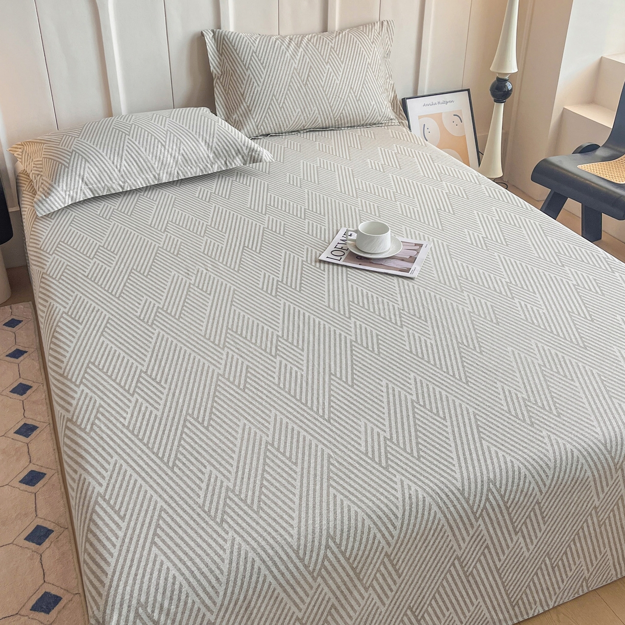 91家纺网 家纺一手货源 找家纺 金盛纺 2025新款13372全棉印花单品床单 线韵时尚