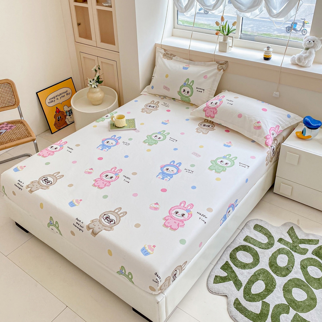 91家纺网 家纺一手货源 找家纺 金盛纺 2025新款13372全棉印花单品床笠 彩萌布布