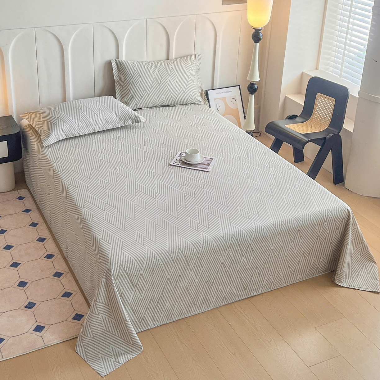 91家纺网 家纺一手货源 找家纺 金盛纺 2025新款13372全棉印花单品床单 线韵时尚