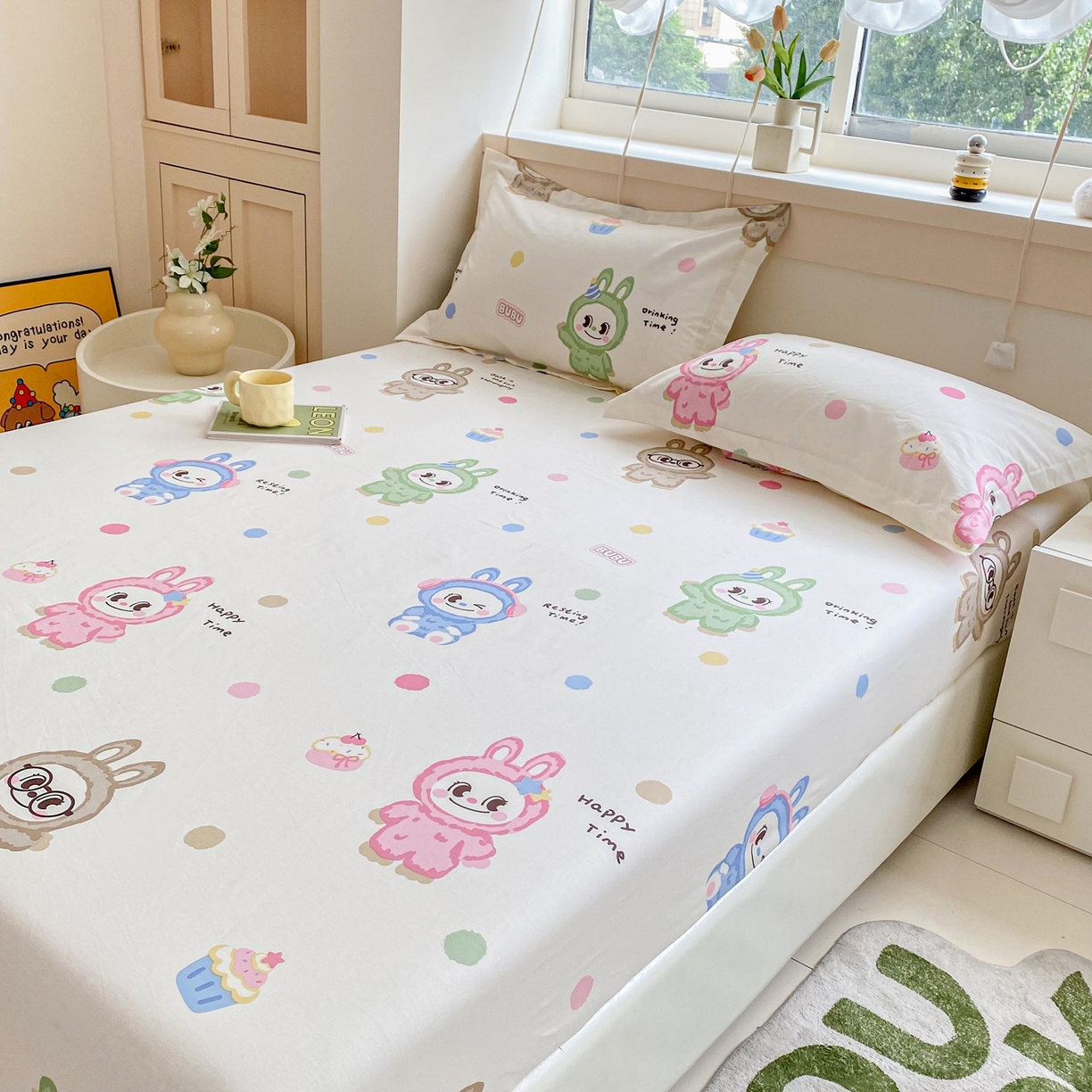 91家纺网 家纺一手货源 找家纺 金盛纺 2025新款13372全棉印花单品床笠 彩萌布布