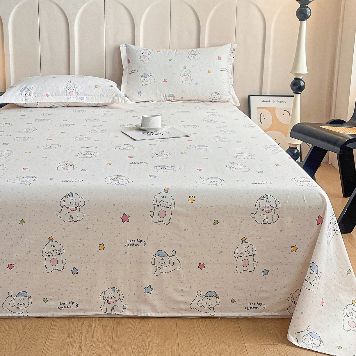 91家纺网 家纺一手货源 找家纺 金盛纺 2025新款13372全棉印花单品床单 小诗朵朵