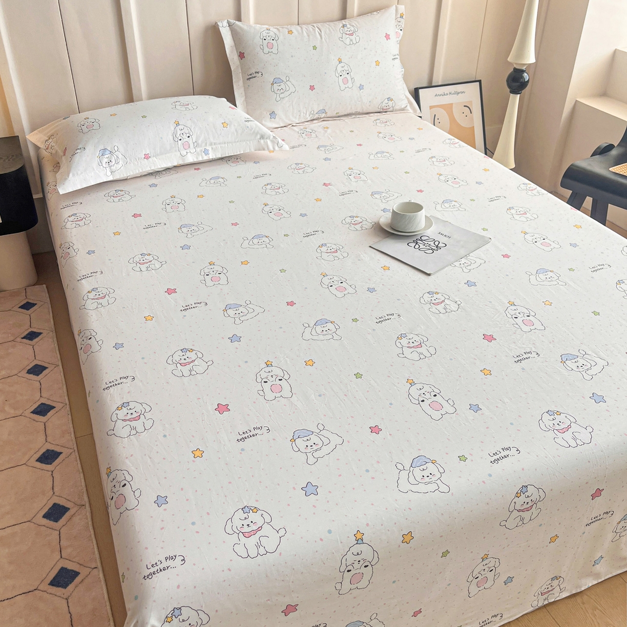 91家纺网 家纺一手货源 找家纺 金盛纺 2025新款13372全棉印花单品床单 小诗朵朵