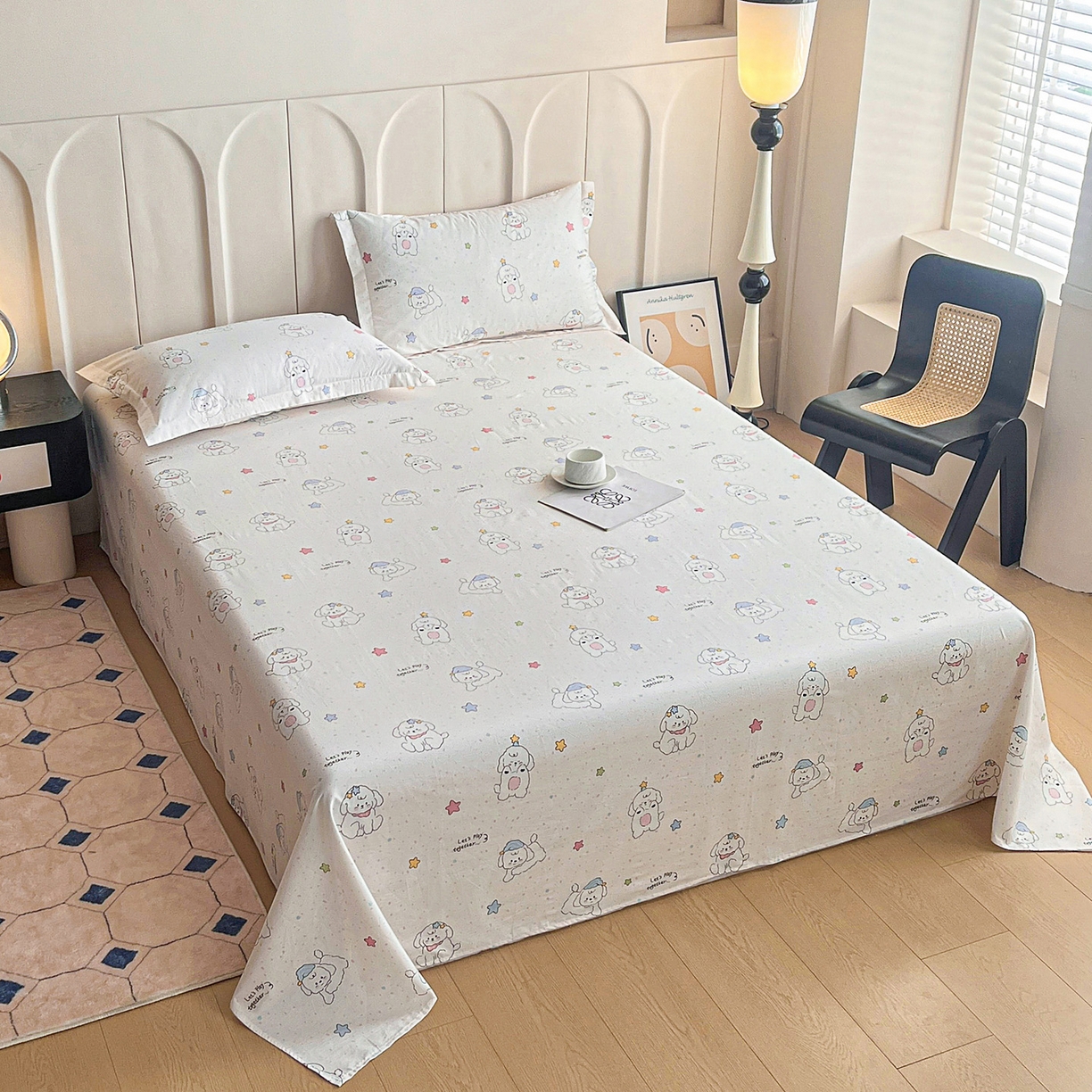 91家纺网 家纺一手货源 找家纺 金盛纺 2025新款13372全棉印花单品床单 小诗朵朵