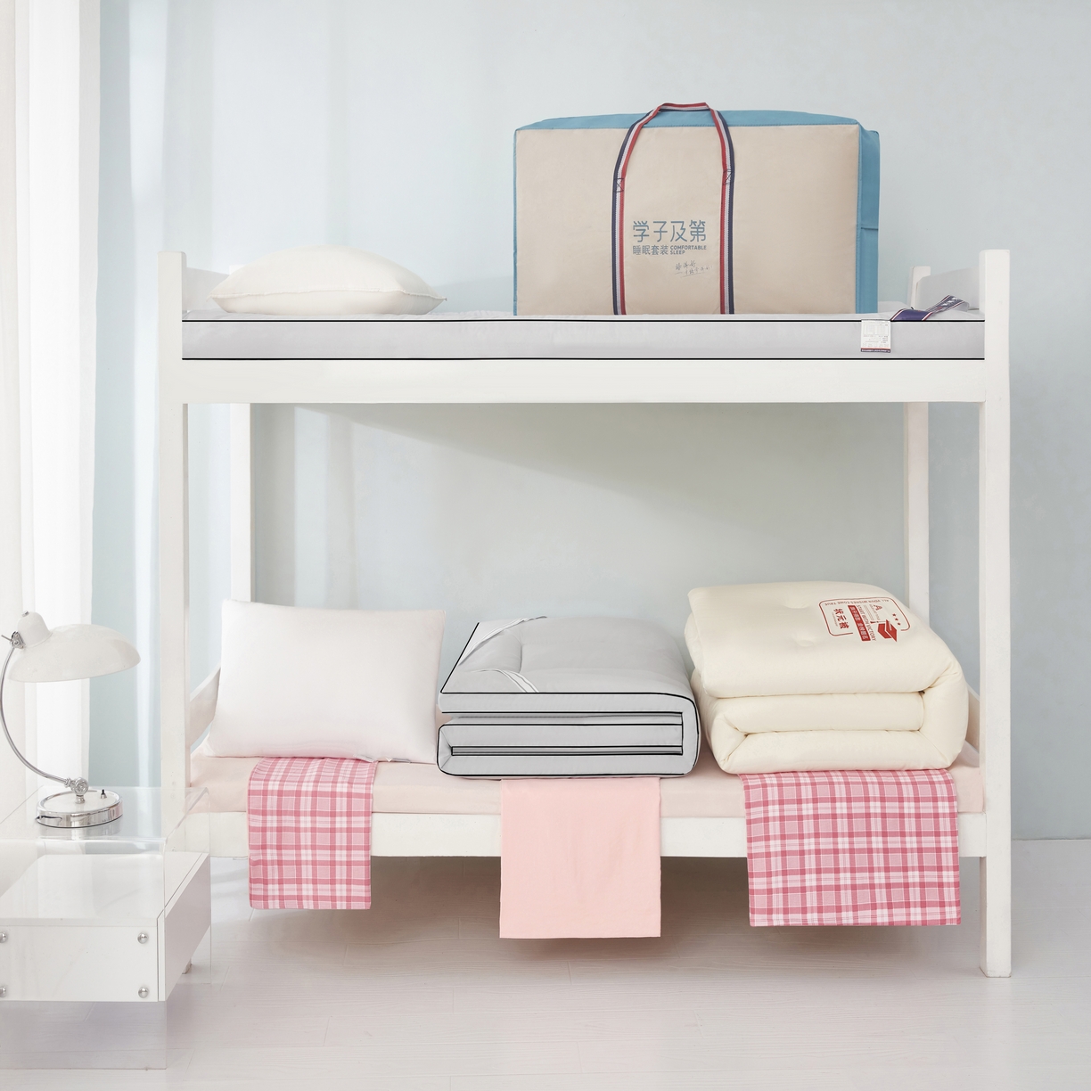 91家纺网 家纺一手货源 找家纺 恒科家纺 2025新款亲肤舒适小清新水洗棉四件套学生三件套-学生款宿舍三件套 蜜粉格