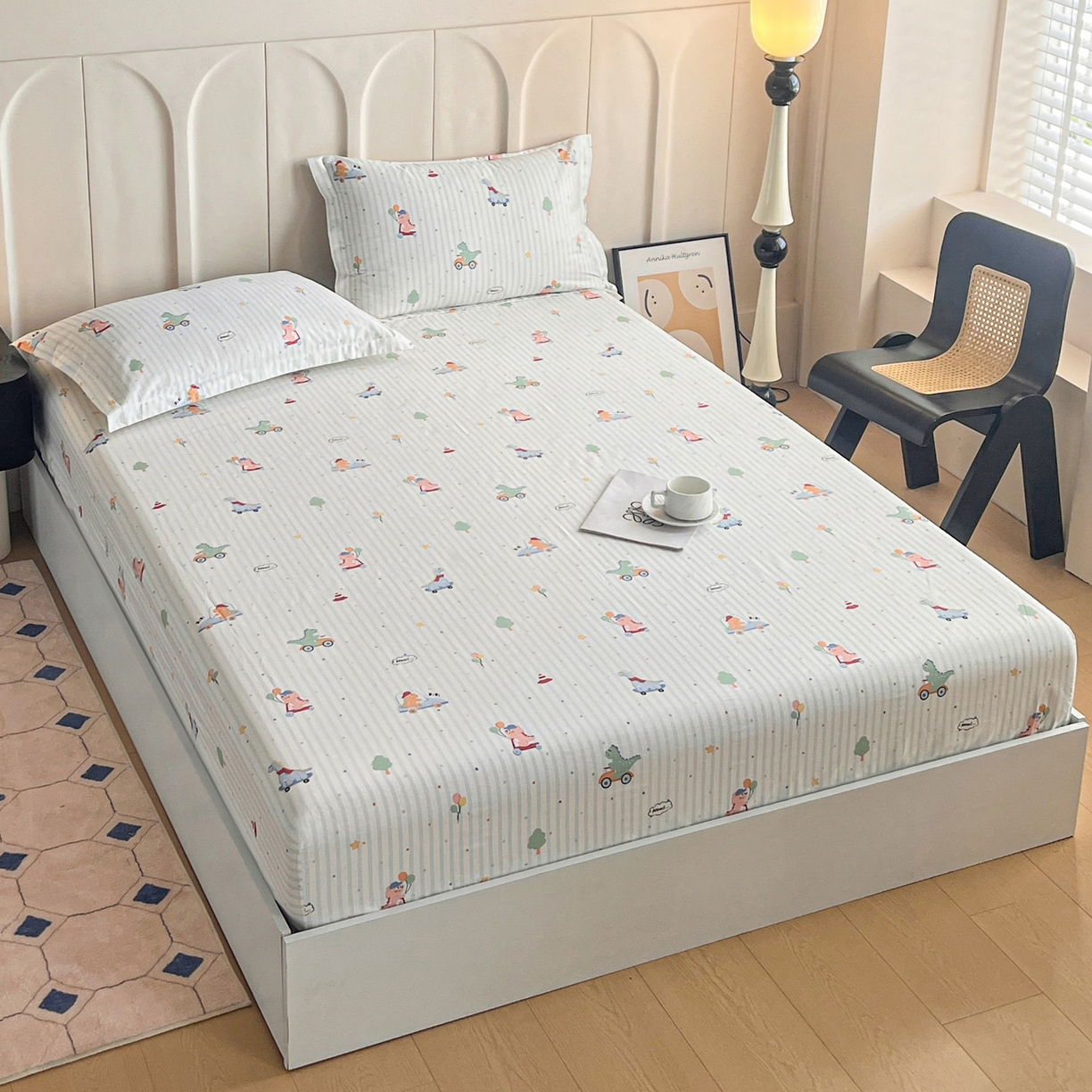 91家纺网 家纺一手货源 找家纺 金盛纺 2025新款13372全棉印花单品床笠 迪迪龙