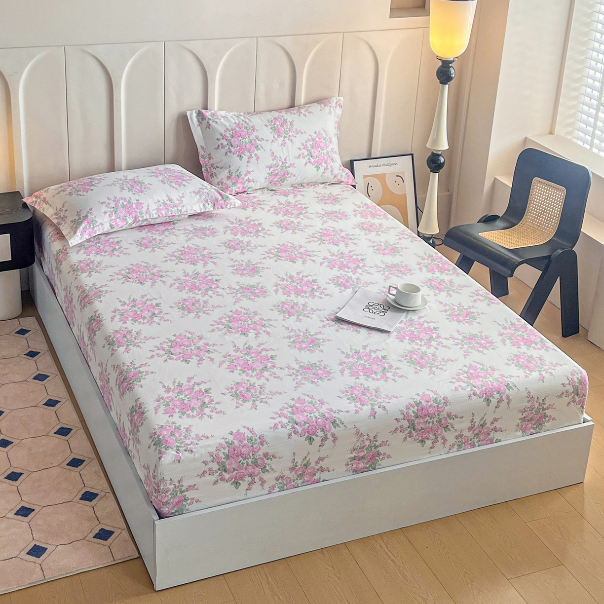 91家纺网 家纺一手货源 找家纺 金盛纺 2025新款13372全棉印花单品床笠 苏菲-粉