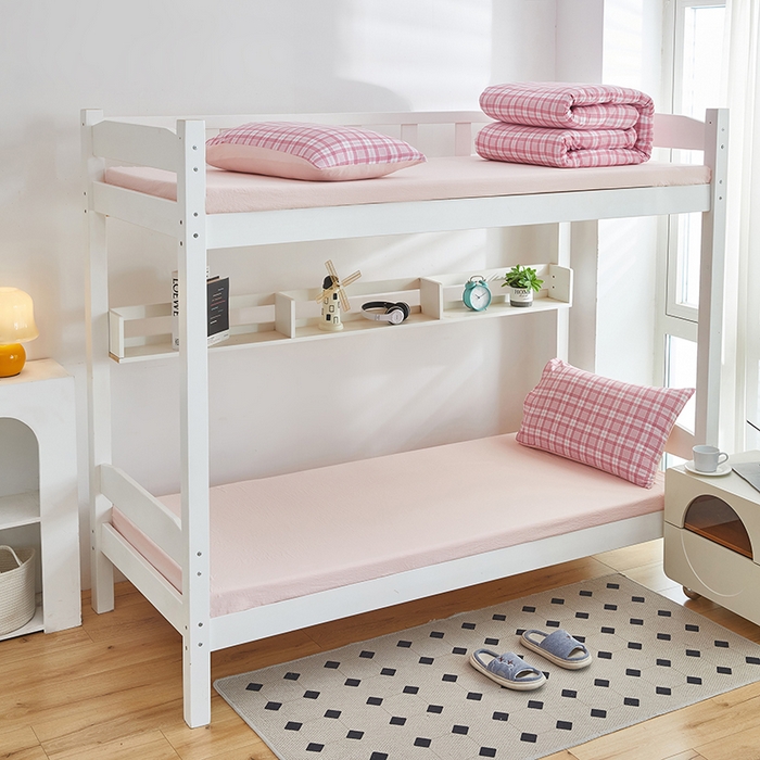 91家纺网 家纺一手货源 找家纺 恒科家纺 2025新款亲肤舒适小清新水洗棉四件套学生六件套-学生款宿舍六件套 蜜粉格