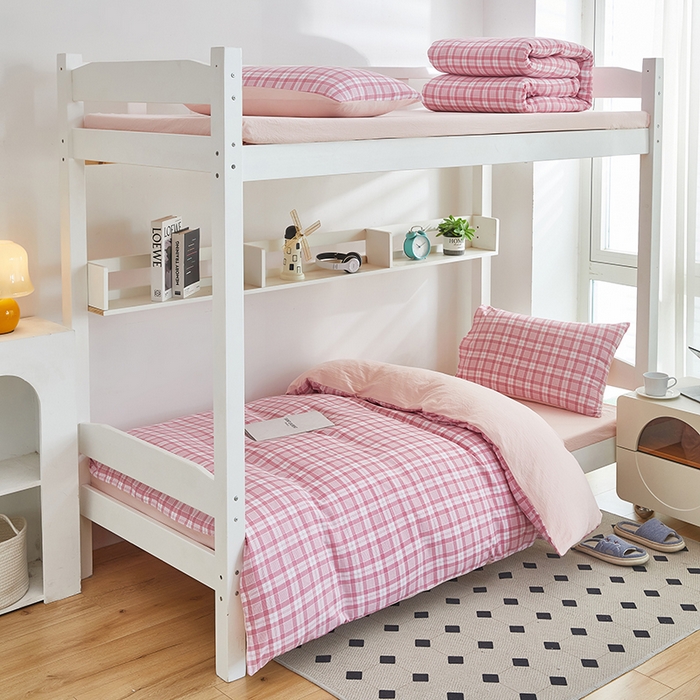 91家纺网 家纺一手货源 找家纺 恒科家纺 2025新款亲肤舒适小清新水洗棉四件套学生六件套-学生款宿舍六件套 蜜粉格