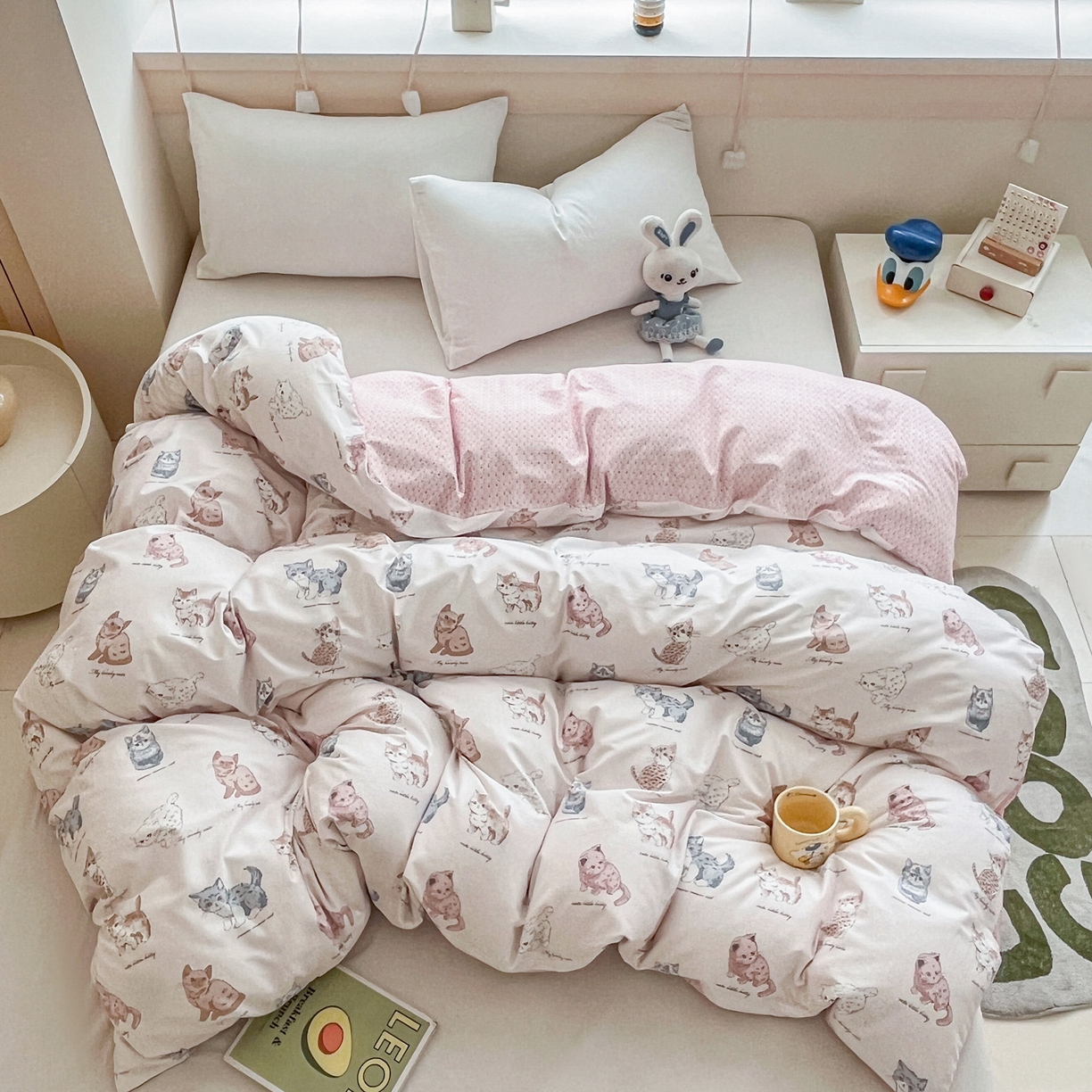 91家纺网 家纺一手货源 找家纺 金盛纺 2025新款13372全棉印花单品被套 治愈猫