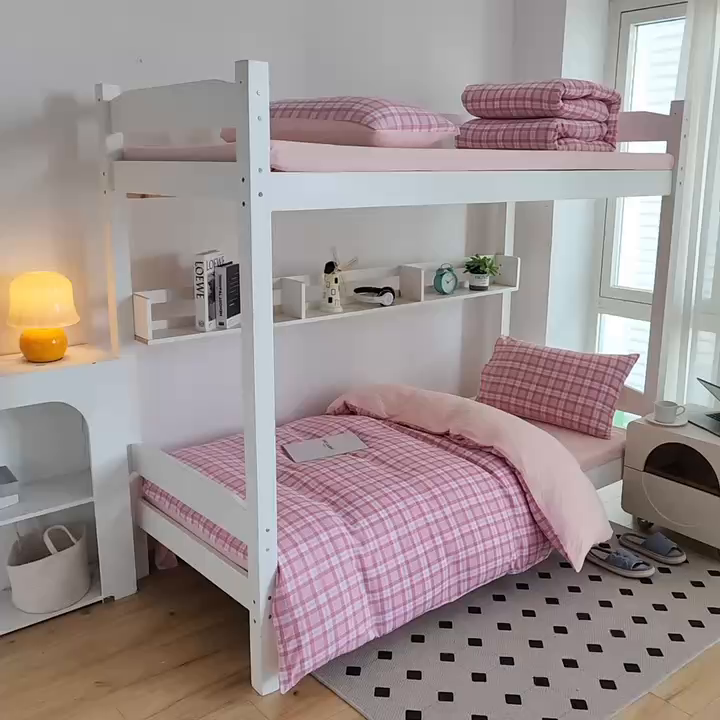 91家纺网 家纺一手货源 找家纺 恒科家纺 2025新款亲肤舒适小清新水洗棉四件套学生六件套-学生款宿舍六件套 蜜粉格