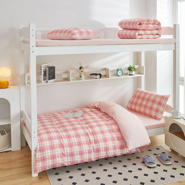 91家纺网 家纺一手货源 找家纺 恒科家纺 2025新款亲肤舒适小清新水洗棉四件套学生六件套-学生款宿舍六件套 莫妮粉