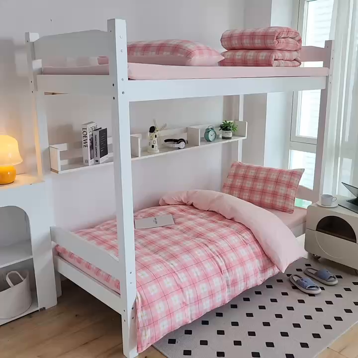 91家纺网 家纺一手货源 找家纺 恒科家纺 2025新款亲肤舒适小清新水洗棉四件套学生六件套-学生款宿舍六件套 莫妮粉