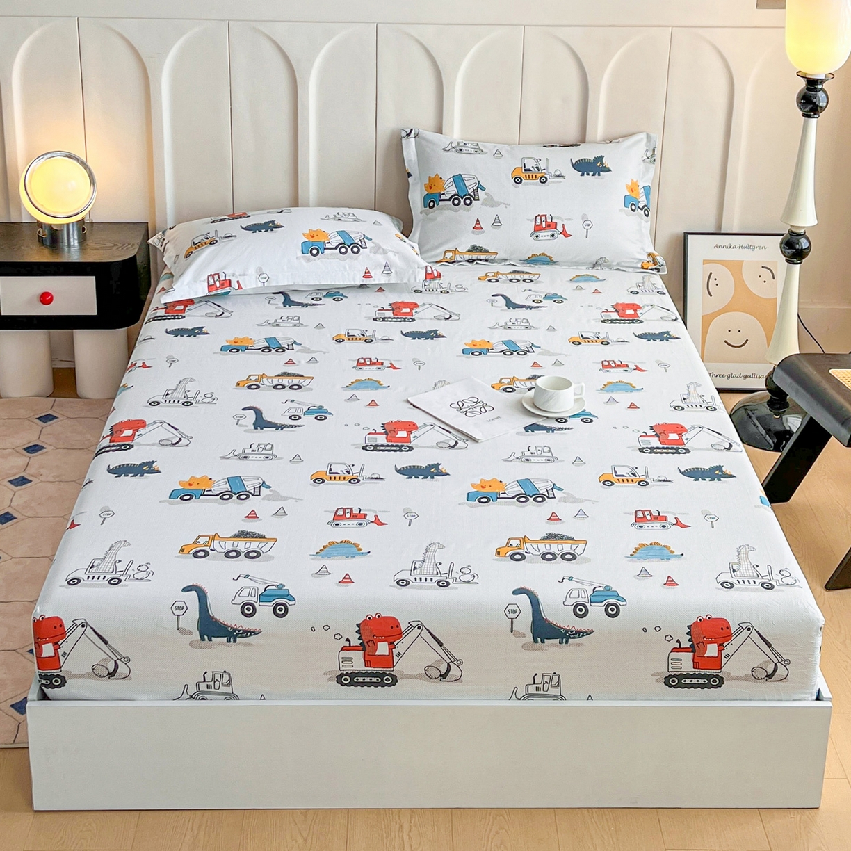 金盛纺 2025新款13372全棉印花单品床笠 顽皮恐龙