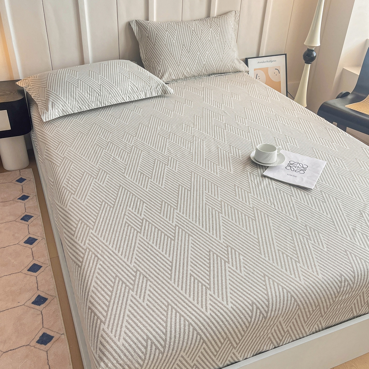 91家纺网 家纺一手货源 找家纺 金盛纺 2025新款13372全棉印花单品床笠 线韵时尚