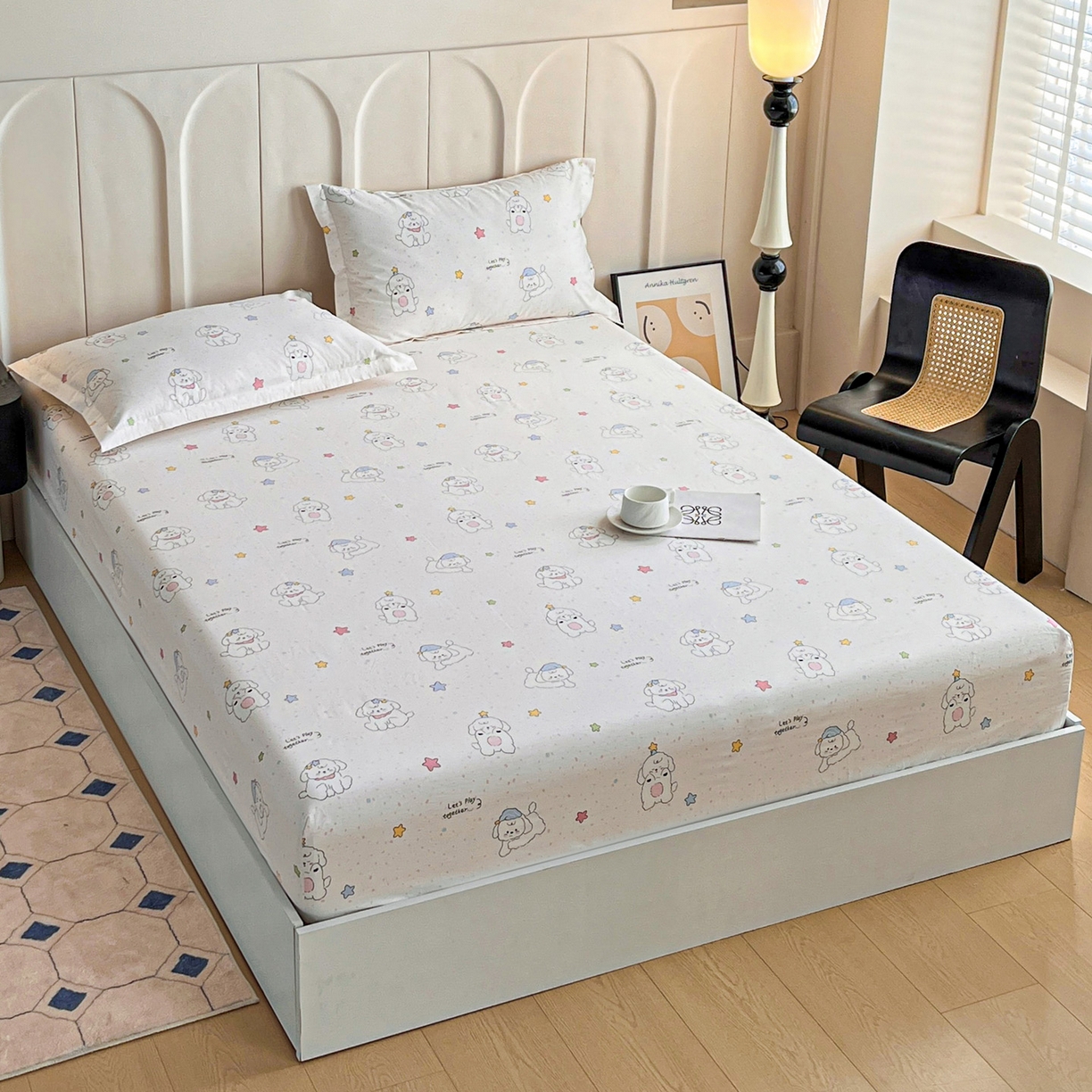 91家纺网 家纺一手货源 找家纺 金盛纺 2025新款13372全棉印花单品床笠 小诗朵朵