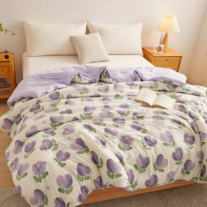 91家纺网 家纺一手货源 找家纺 爱屋及屋 2025新款小清新棉花被春秋被夏被被子被芯 紫色郁金香