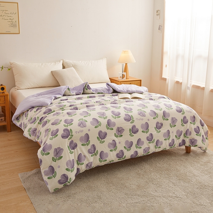 91家纺网 家纺一手货源 找家纺 爱屋及屋 2025新款小清新棉花被春秋被夏被被子被芯 紫色郁金香