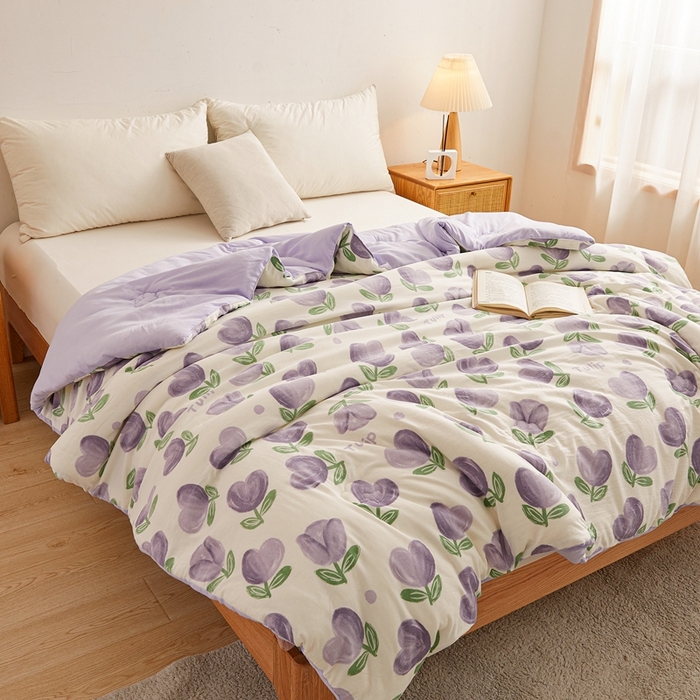 91家纺网 家纺一手货源 找家纺 爱屋及屋 2025新款小清新棉花被春秋被夏被被子被芯 紫色郁金香