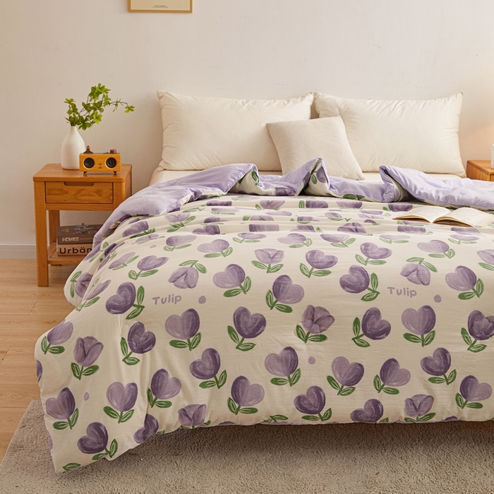 91家纺网 家纺一手货源 找家纺 爱屋及屋 2025新款小清新棉花被春秋被夏被被子被芯 紫色郁金香