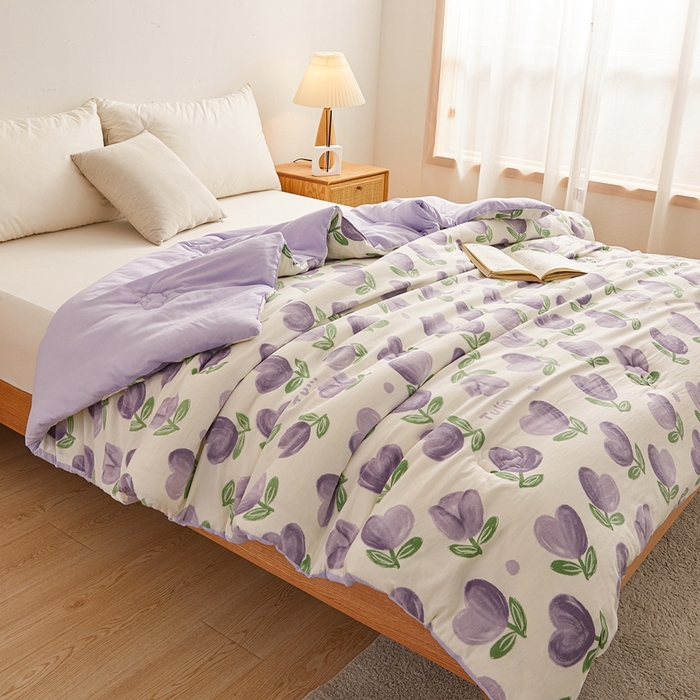 91家纺网 家纺一手货源 找家纺 爱屋及屋 2025新款小清新棉花被春秋被夏被被子被芯 紫色郁金香