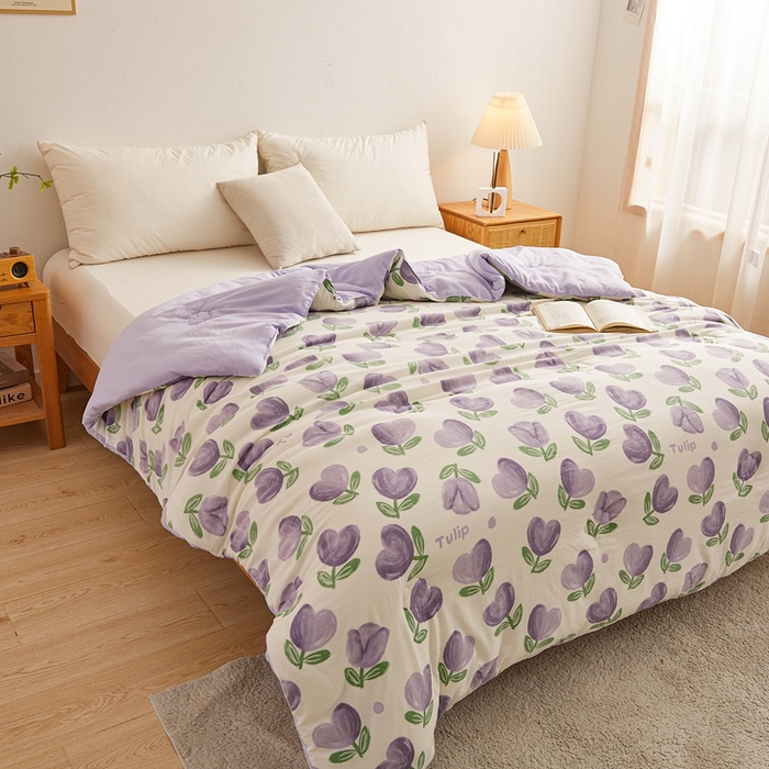 91家纺网 家纺一手货源 找家纺 爱屋及屋 2025新款小清新棉花被春秋被夏被被子被芯 紫色郁金香