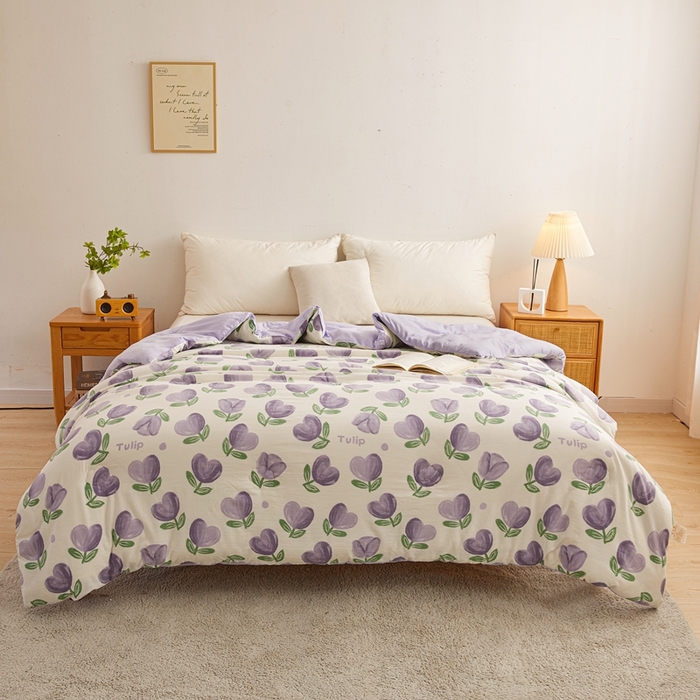 91家纺网 家纺一手货源 找家纺 爱屋及屋 2025新款小清新棉花被春秋被夏被被子被芯 紫色郁金香