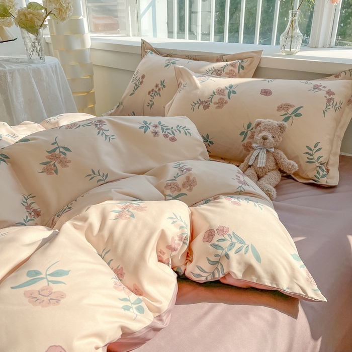 91家纺网 家纺一手货源 找家纺 爱彼家纺 2025新款加厚法式印花四件套 法式花意恋