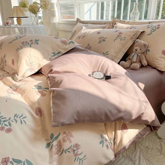 91家纺网 家纺一手货源 找家纺 爱彼家纺 2025新款加厚法式印花四件套 法式花意恋