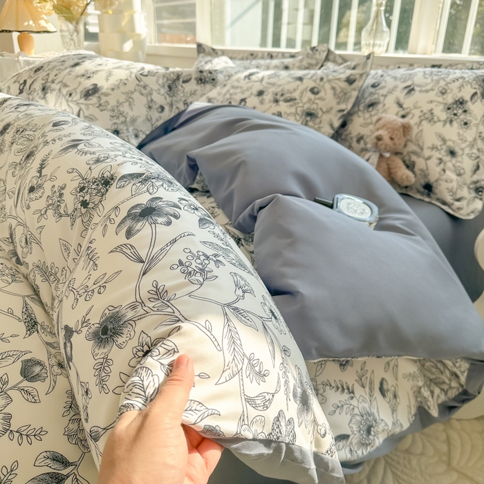 91家纺网 家纺一手货源 找家纺 爱彼家纺 2025新款加厚法式印花四件套 法式永墨花园