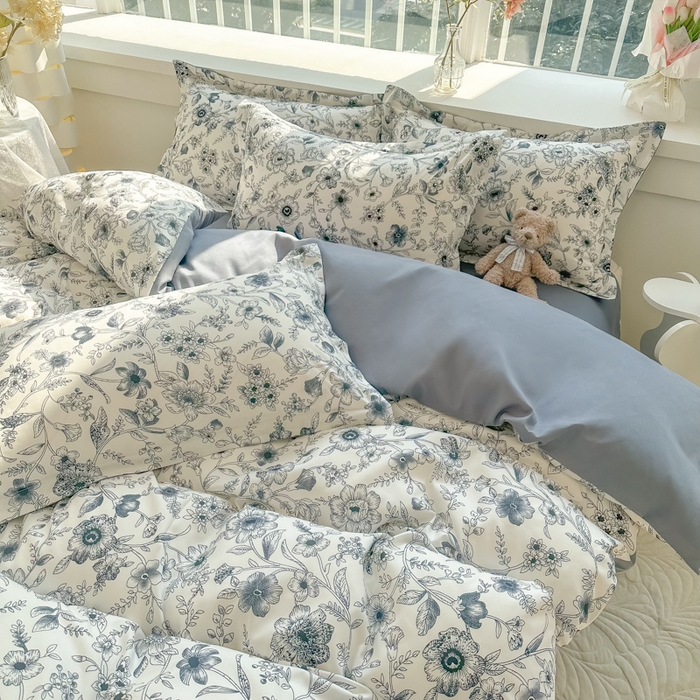 91家纺网 家纺一手货源 找家纺 爱彼家纺 2025新款加厚法式印花四件套 法式永墨花园