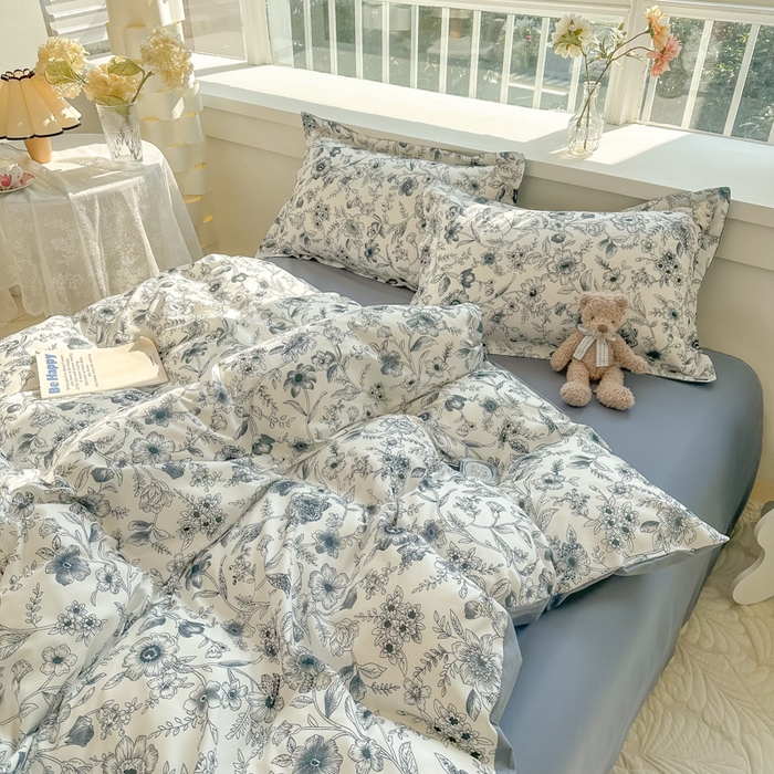 91家纺网 家纺一手货源 找家纺 爱彼家纺 2025新款加厚法式印花四件套 法式永墨花园