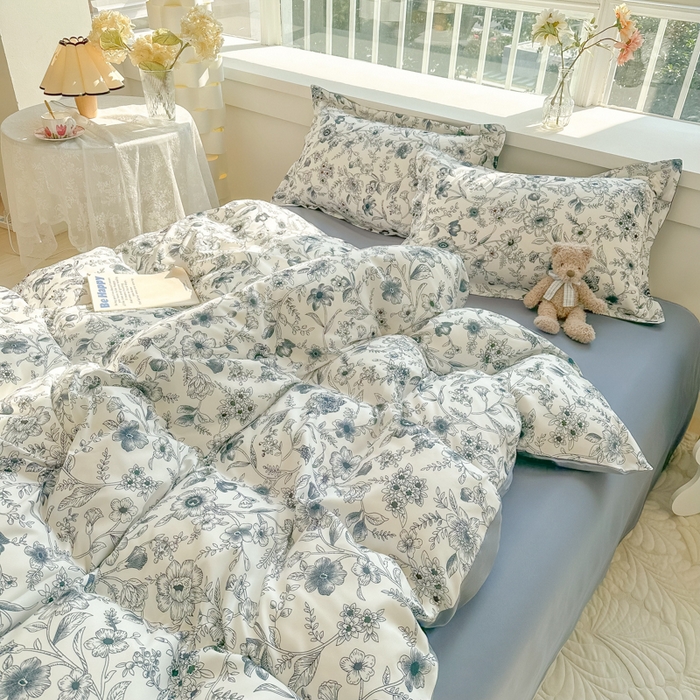 91家纺网 家纺一手货源 找家纺 爱彼家纺 2025新款加厚法式印花四件套 法式永墨花园