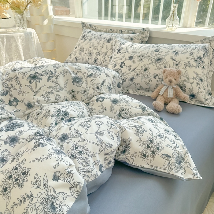 91家纺网 家纺一手货源 找家纺 爱彼家纺 2025新款加厚法式印花四件套 法式永墨花园