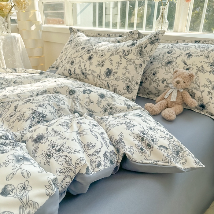 91家纺网 家纺一手货源 找家纺 爱彼家纺 2025新款加厚法式印花四件套 法式永墨花园