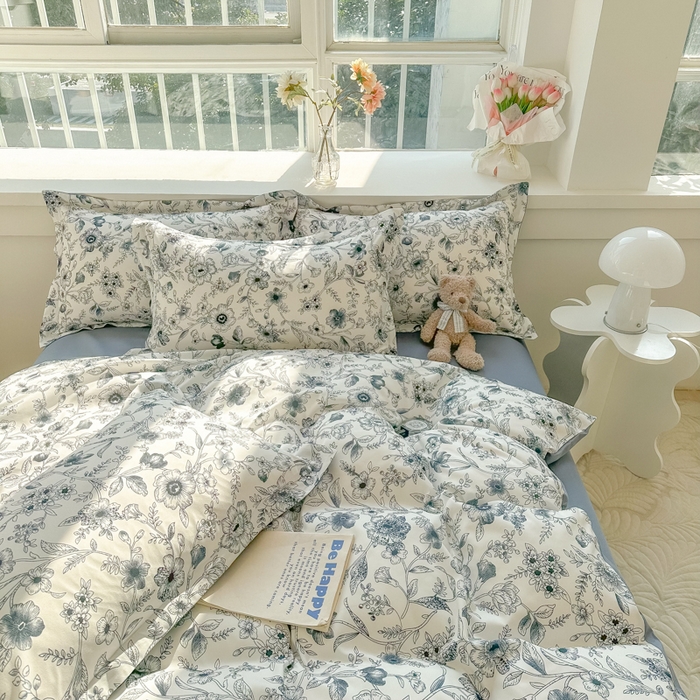 91家纺网 家纺一手货源 找家纺 爱彼家纺 2025新款加厚法式印花四件套 法式永墨花园