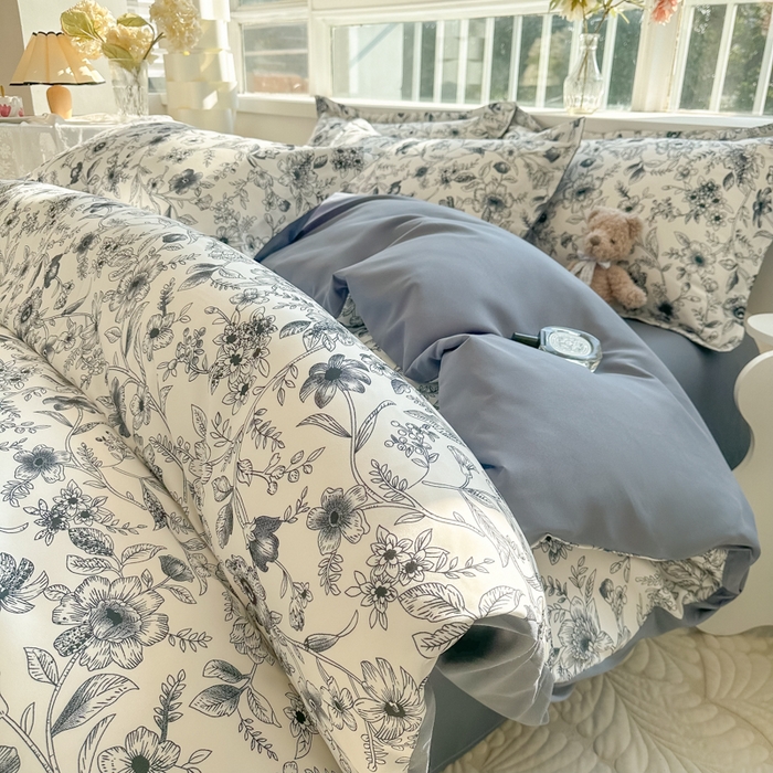 91家纺网 家纺一手货源 找家纺 爱彼家纺 2025新款加厚法式印花四件套 法式永墨花园