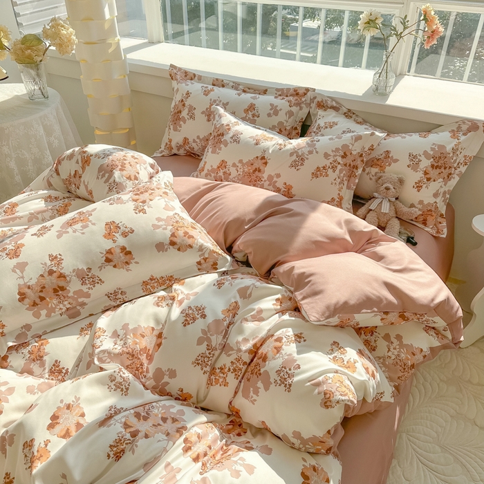 91家纺网 家纺一手货源 找家纺 爱彼家纺 2025新款加厚法式印花四件套 法式花影