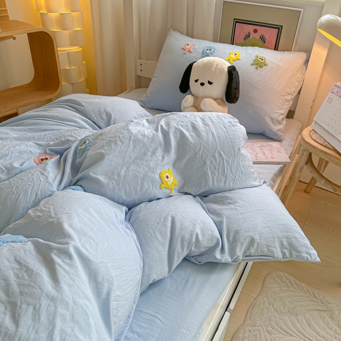 91家纺网 家纺一手货源 找家纺 （总）爱彼家纺 2025新款超柔水洗棉怪兽毛巾绣学生宿舍三件套上下铺三件套