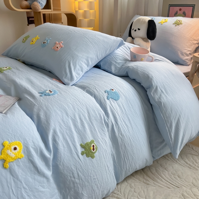 91家纺网 家纺一手货源 找家纺 （总）爱彼家纺 2025新款超柔水洗棉怪兽毛巾绣学生宿舍三件套上下铺三件套