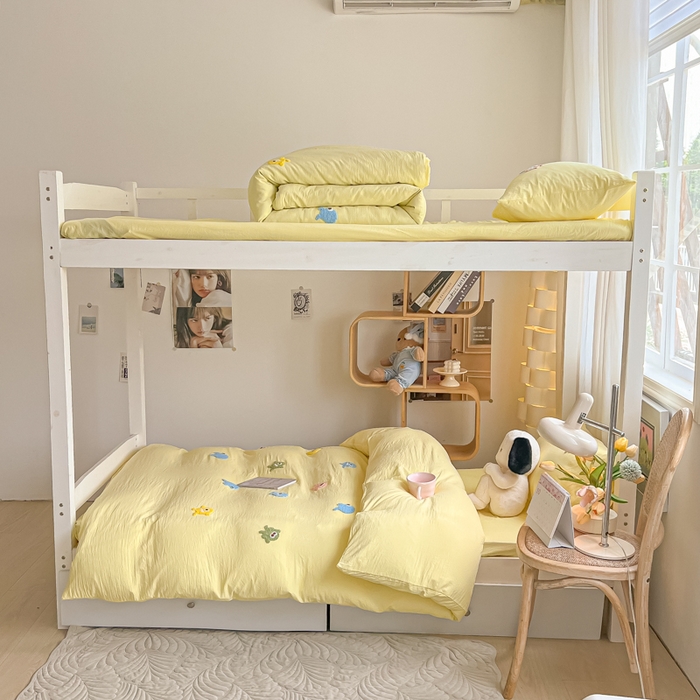 91家纺网 家纺一手货源 找家纺 爱彼家纺 2025新款超柔水洗棉怪兽毛巾绣学生宿舍三件套上下铺三件套 怪兽-奶黄