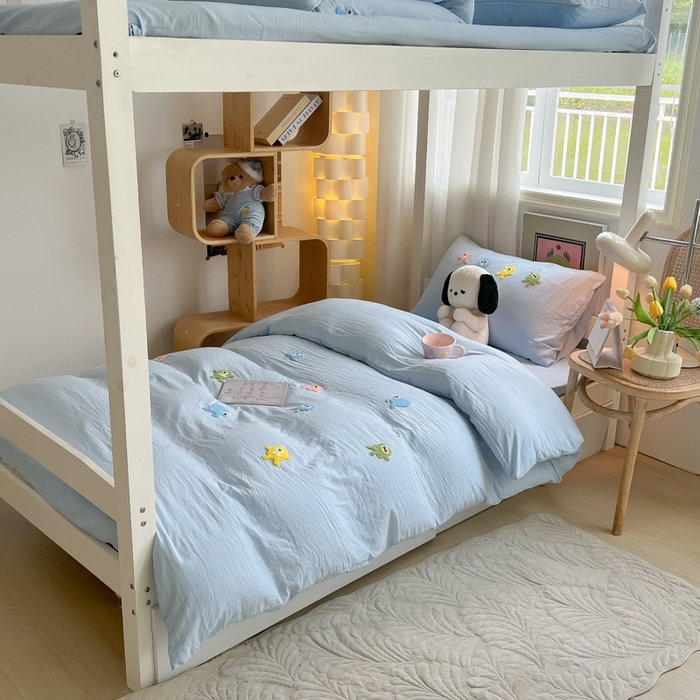 91家纺网 家纺一手货源 找家纺 （总）爱彼家纺 2025新款超柔水洗棉怪兽毛巾绣学生宿舍三件套上下铺三件套