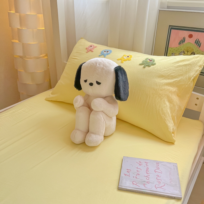 91家纺网 家纺一手货源 找家纺 爱彼家纺 2025新款超柔水洗棉怪兽毛巾绣学生宿舍三件套上下铺三件套 怪兽-奶黄