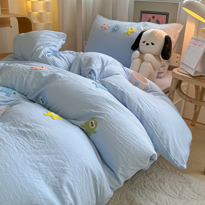 （总）爱彼家纺 2025新款超柔水洗棉怪兽毛巾绣学生宿舍三件套上下铺三件套