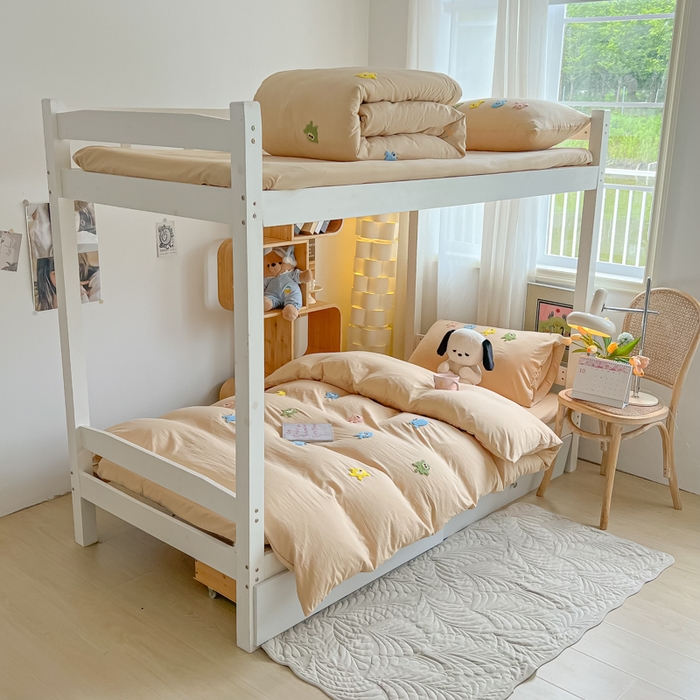 91家纺网 家纺一手货源 找家纺 爱彼家纺 2025新款超柔水洗棉怪兽毛巾绣学生宿舍三件套上下铺三件套 怪兽-奶咖