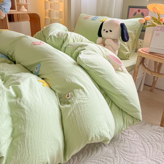 爱彼家纺 2025新款超柔水洗棉怪兽毛巾绣学生宿舍三件套上下铺三件套 怪兽-果绿