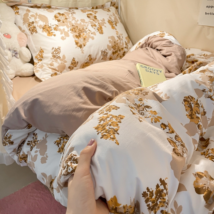 91家纺网 家纺一手货源 找家纺 爱彼家纺 2025新款加厚法式印花学生宿舍三件套上下铺三件套 花影