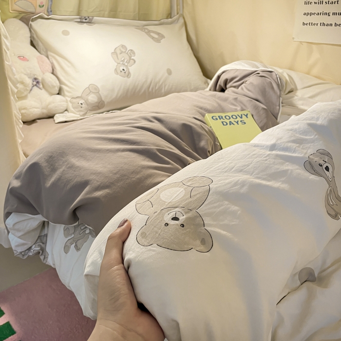 爱彼家纺 2025新款加厚法式印花学生宿舍三件套上下铺三件套 波点熊