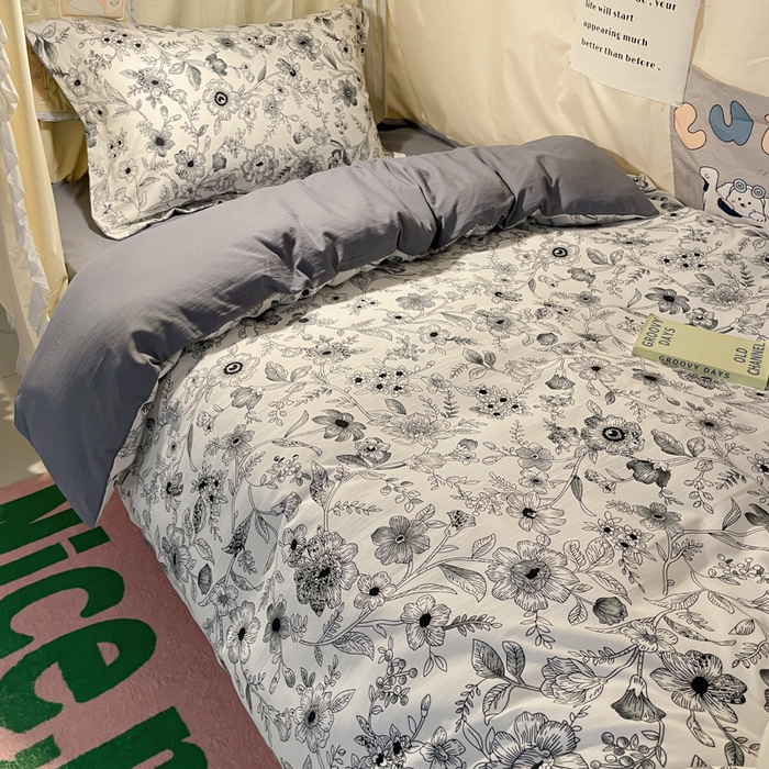 91家纺网 家纺一手货源 找家纺 爱彼家纺 2025新款加厚法式印花学生宿舍三件套上下铺三件套 永墨花园